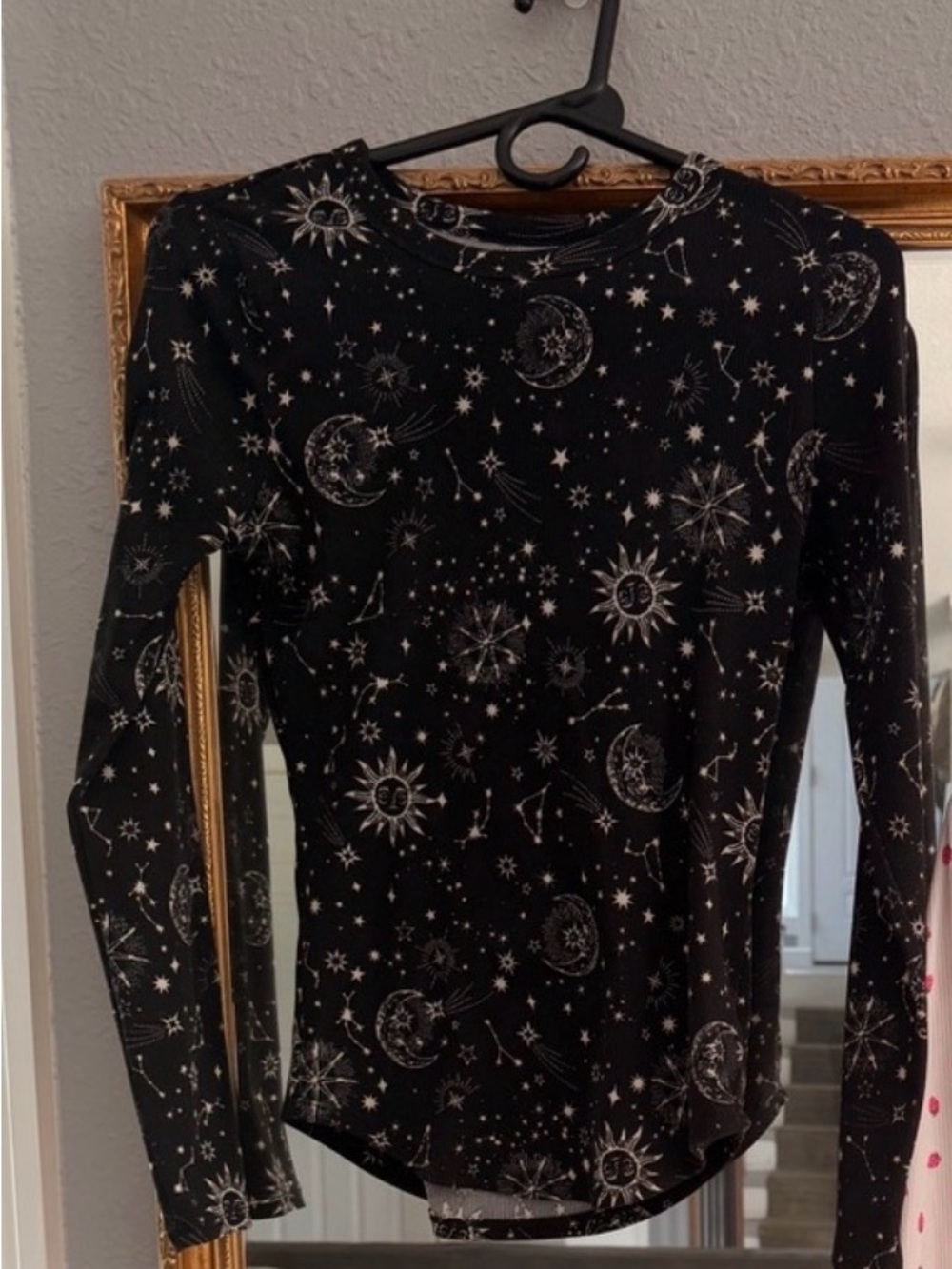 No Boundaries Black Top with White Celestial Print